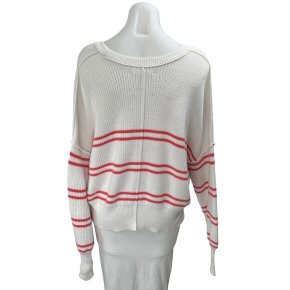 Aerie Beyond White Red Striped Long Sleeve Oversized Cropped Sweater Top Size S - Picture 2 of 4